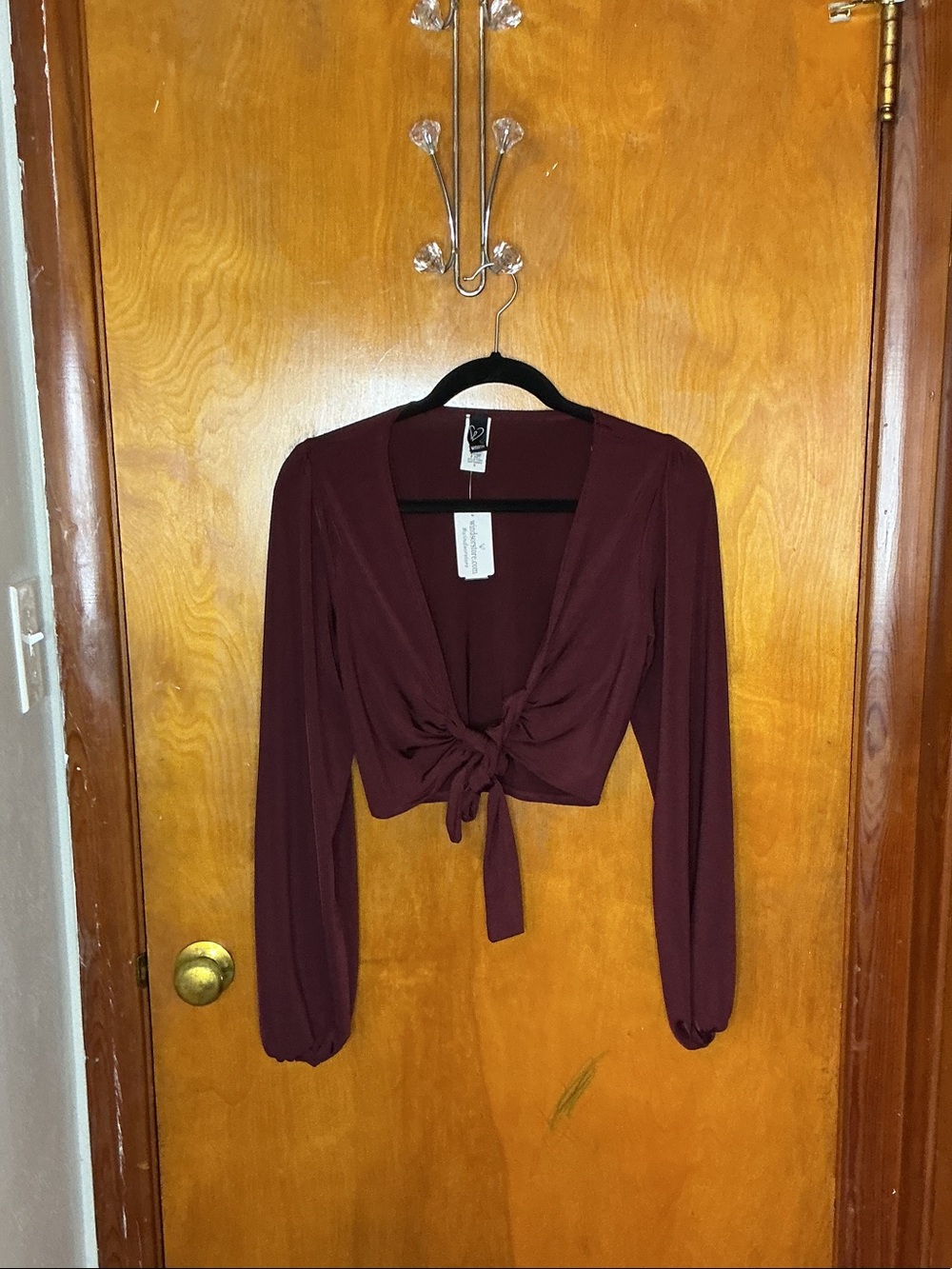 Windsor Burgundy Long-Sleeve Tie-Front Crop Top